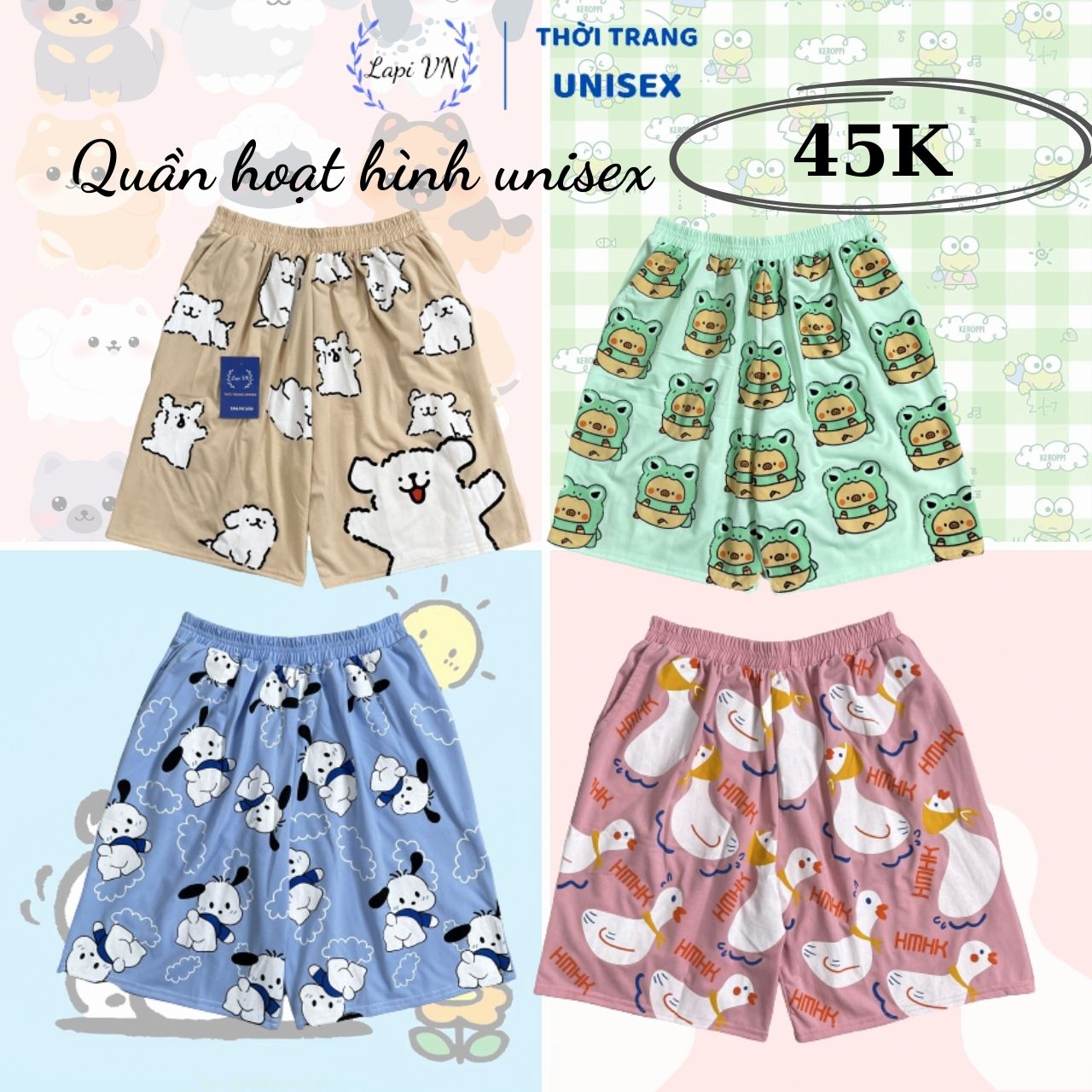 [Mẫu Mới] Quần Short Thú In Hình -Lapi VN ,FREESIZE đến 65kg,Nam Nữ Đều Mặc Được, Chất Thun Cotton Thoáng Mát