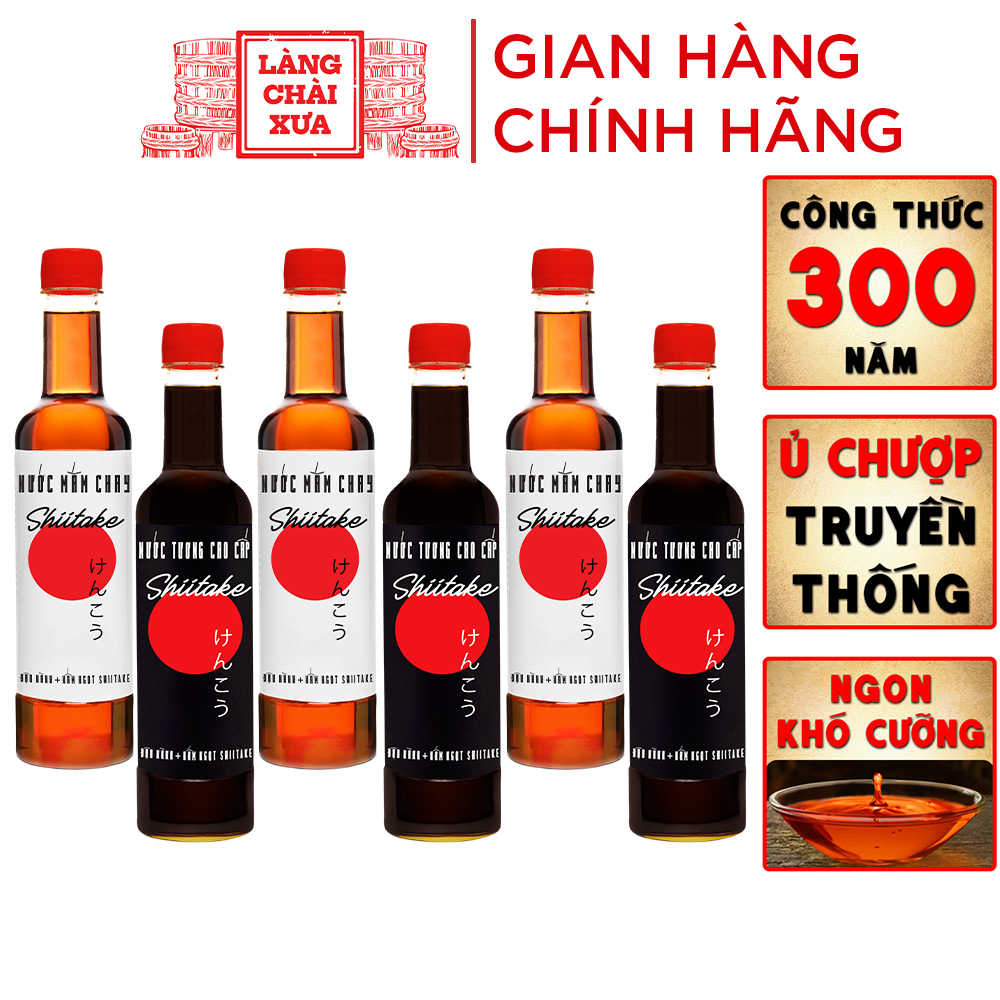[3 tương - 3 mắm chay shiitake] Combo 3 chai nước mắm chay shiitake và 3 chai nước tương shiitake chai nhựa cao cấp 525ml