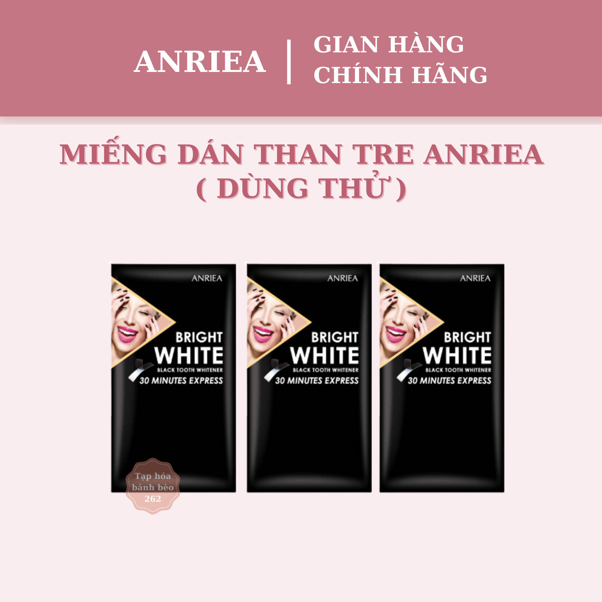 COMBO 3 miếng lẻ trắng răng Anriea than tre - liệu trình dùng thử làm sạch mảng bám