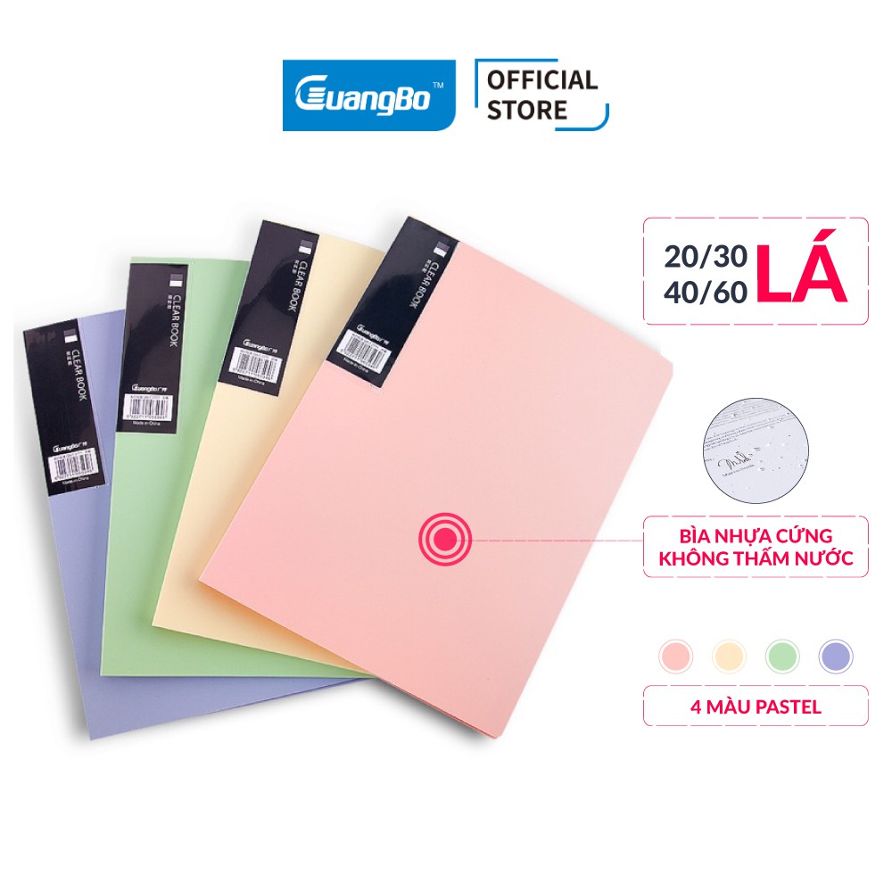 Bìa nhựa, file lá clear book guangbo đựng tài liệu a4 lá màu pastel - 4 màu - 9052/9053/9054/9055