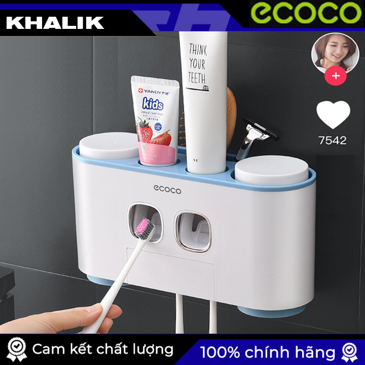 [Hàng cao cấp] Hộp đựng bàn chải, Kệ nhả kem tự động Ecoco E1802, tặng kèm 4 cốc, Kệ bàn chải kem đánh răng treo tường không cần khoan đục