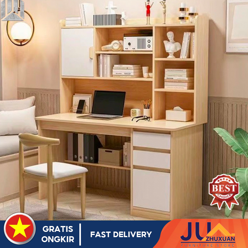 Bàn học, bàn làm việc kèm kệ sách, Bàn học khung sắt liền kệ sách được sơn tĩnh điện