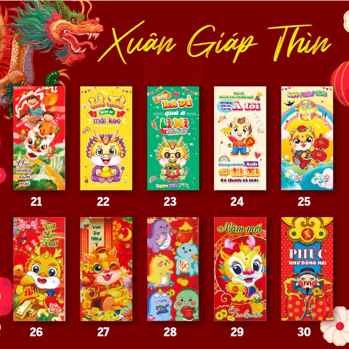 Bao lì xì 2024 Xuân Giáp Thìn mẫu ngẫu nhiên