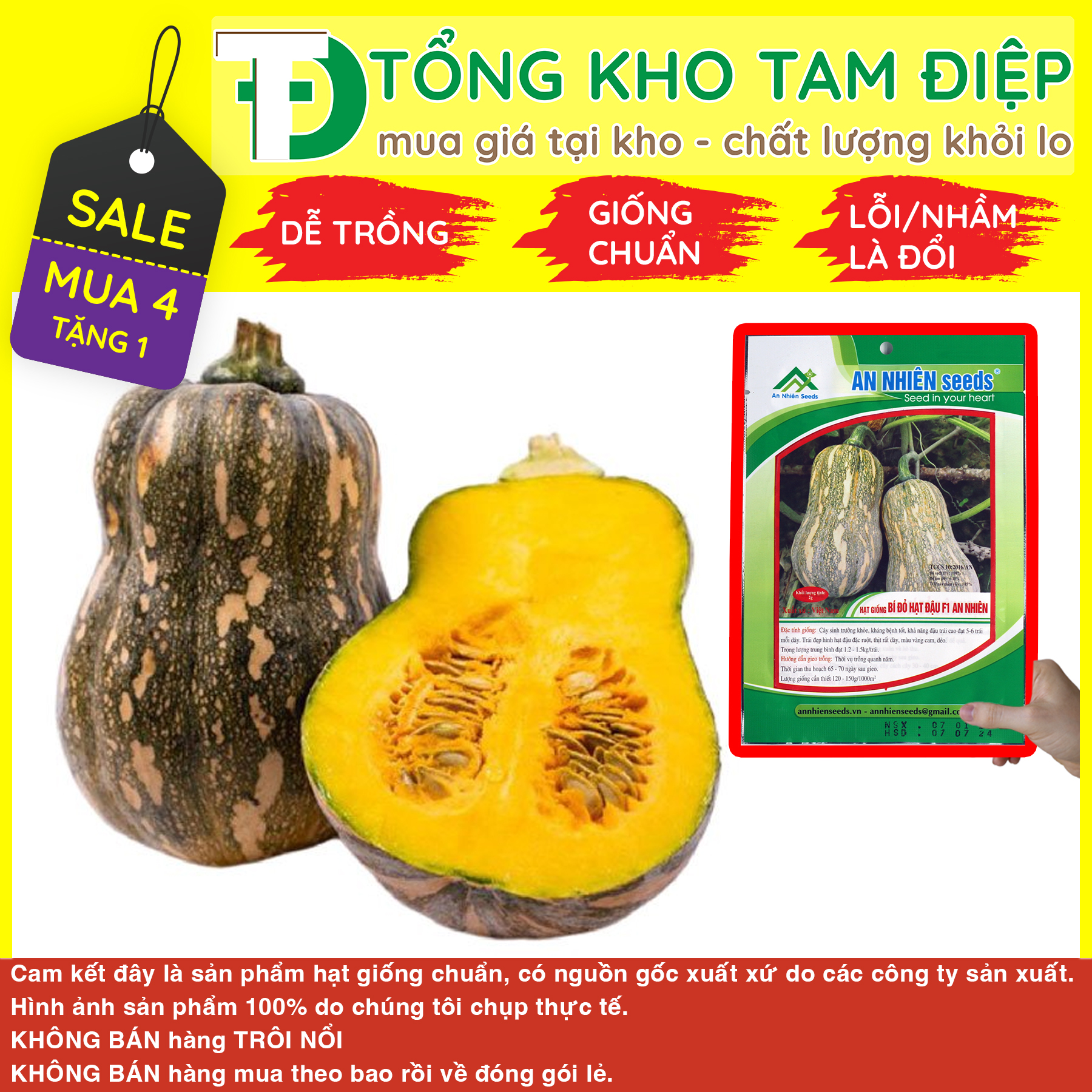 Hạt giống bí đỏ hạt đậu F1 An Nhiên trái ngọt, ngon giàu dinh dưỡng siêu sai trái