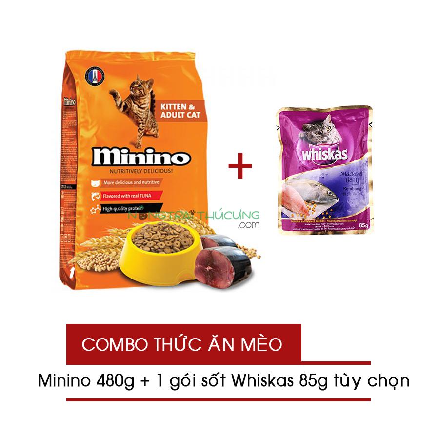 Thức ăn hạt cho Mèo Minino 480g + Sốt Whiskas 85g (tùy chọn) - [Nông Trại Thú Cưng]