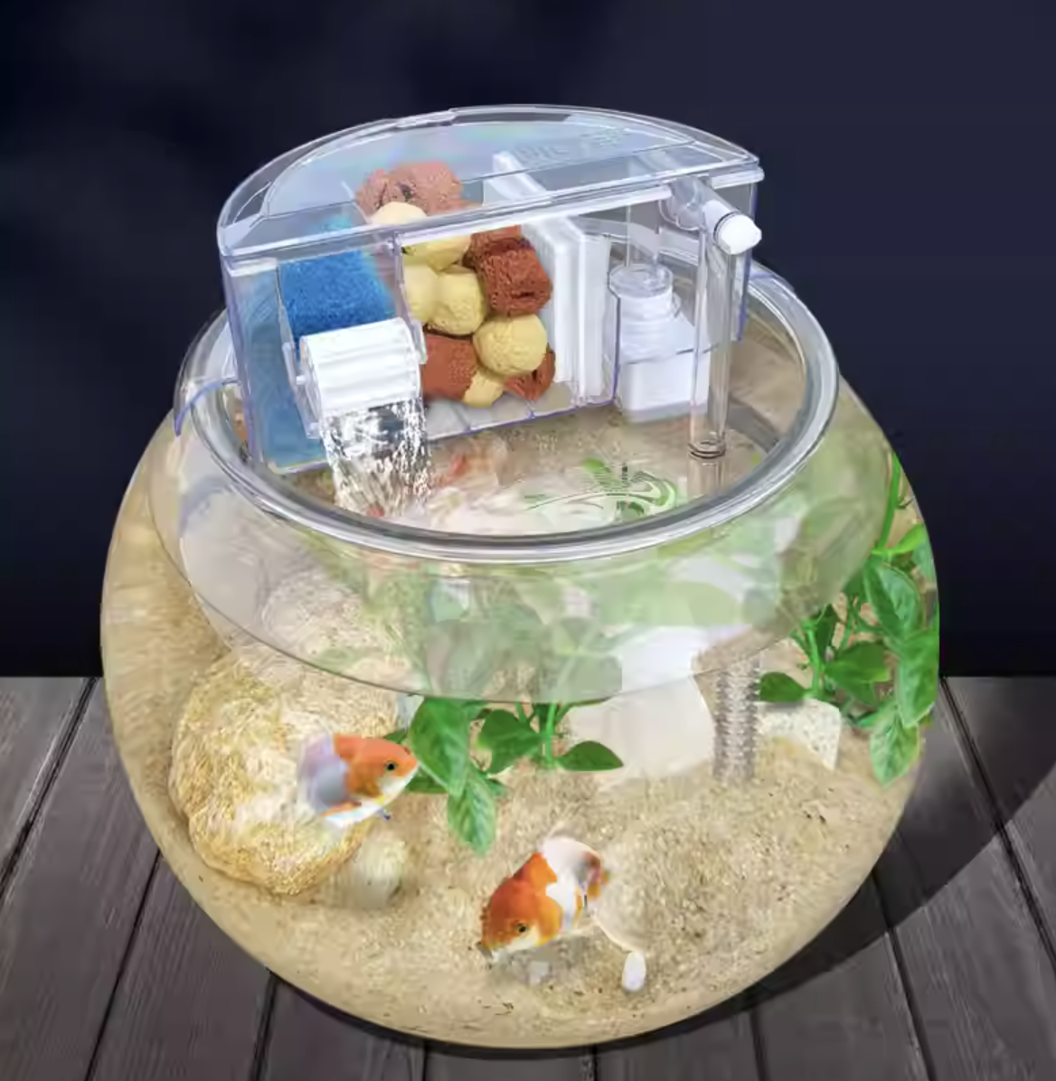 Jeneca - Lọc Thác dành Cho Hồ Tròn (full vật liệu lọc) - Lọc tràn trong suốt- Lọc bể cá để bàn Giá rẻ