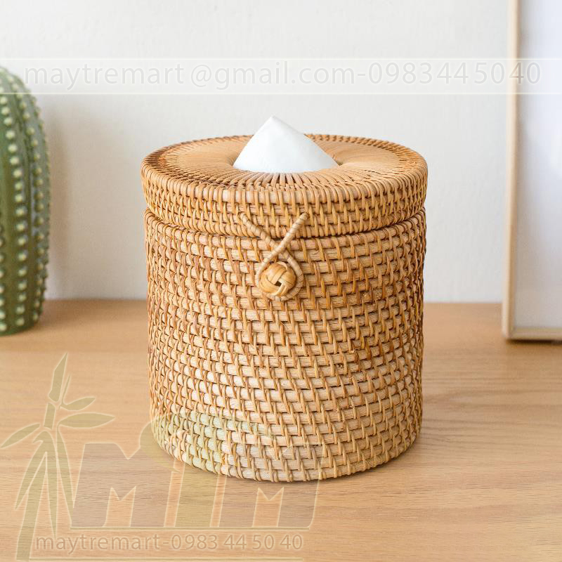 Hộp giấy mây tròn hộp đựng khăn giấy bằng mây