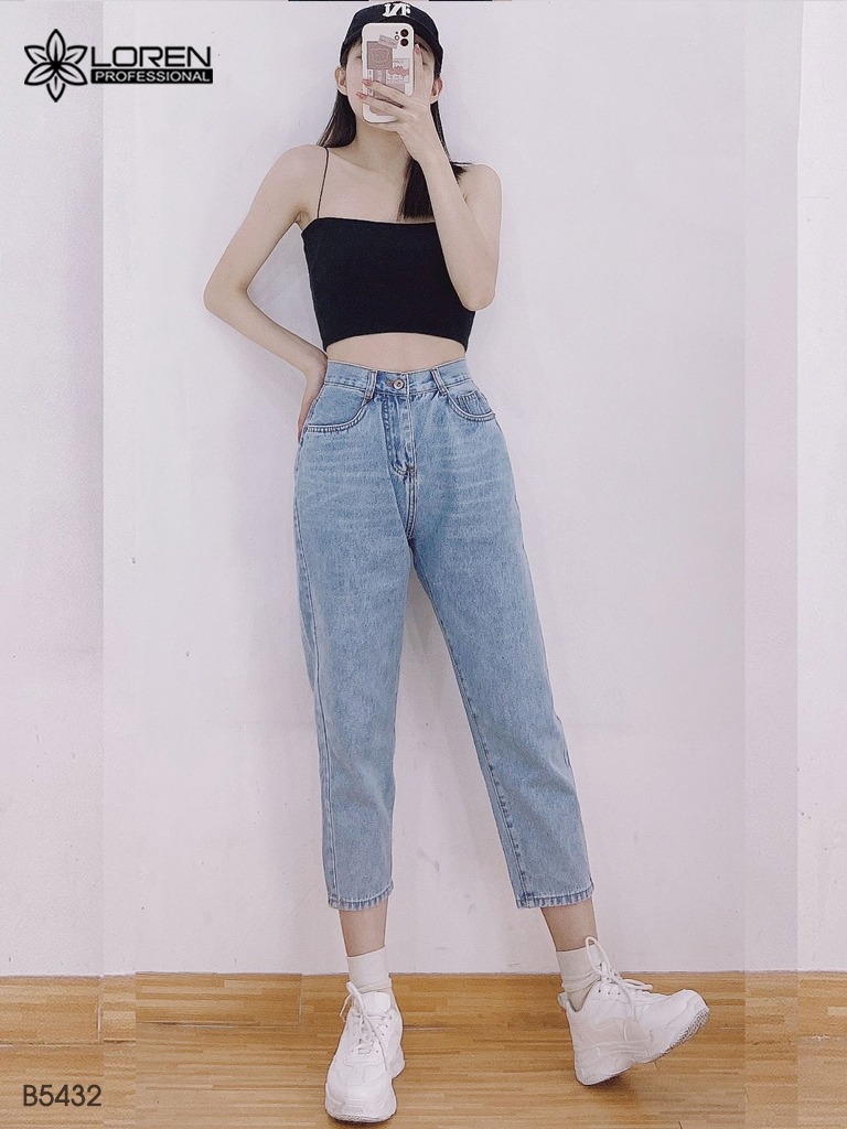 Quần jean baggy loren trơn xanh b5432