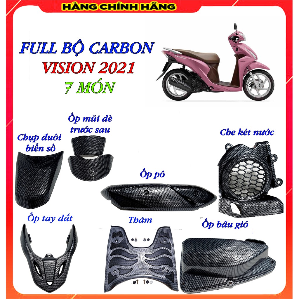 Full Ốp Carbon Vision 2021-22 𝐀𝐑𝐓𝐈𝐒𝐓𝐀𝐑 ( 7 Món), (Combo) Bộ Ốp Bảo Vệ Xe Vision 2021-22 Sơn Vân Carbon; Ốp Pô Vision 2021-22, Thảm Lót Sàn Vision 2021-22; Bọc Mũi Dè Vision 2021-22, Ốp Két Nước Vision 2021-22