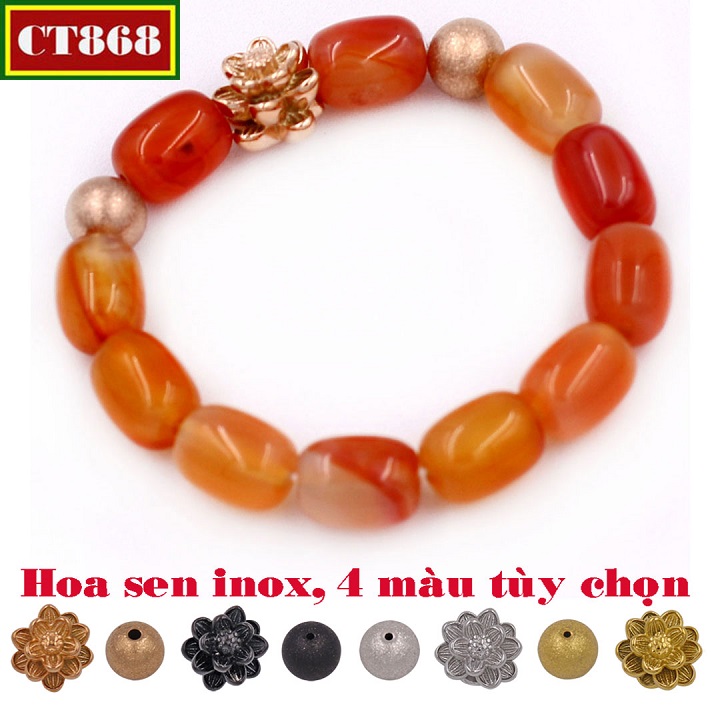 Vòng tay mã não cam bầu hoa sen inox vmncbhsvhhb12