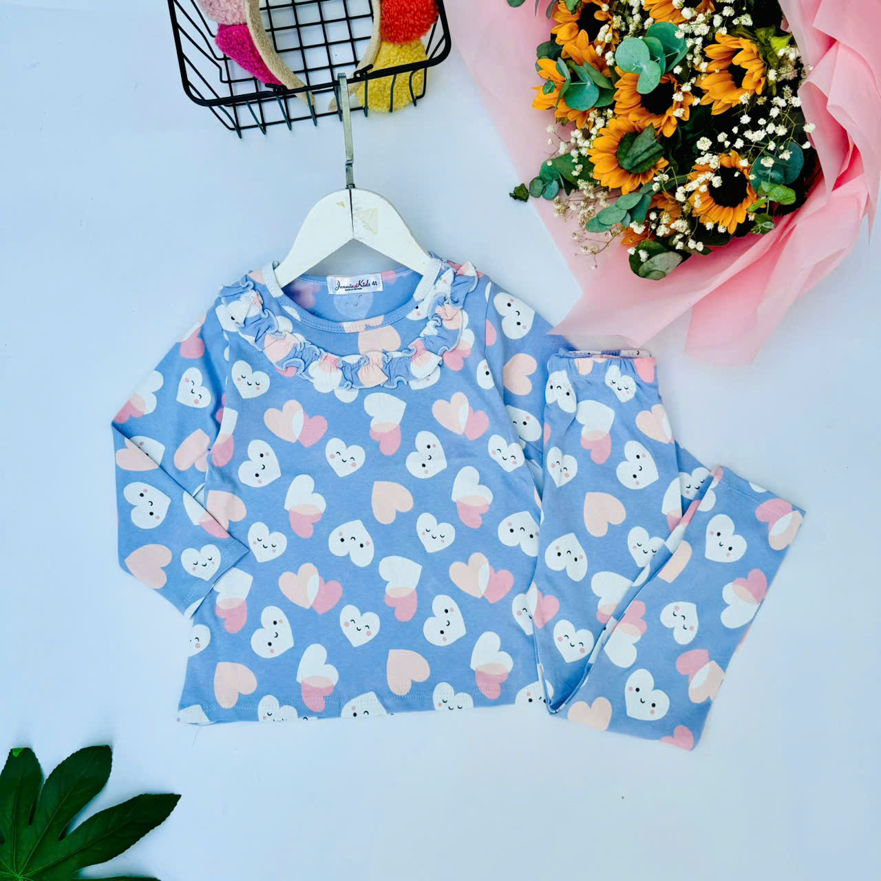 Đồ bộ bé gái, bộ bé gái dài tay size đại thun cotton borrip cổ bèo Jennie kids J344 - 2