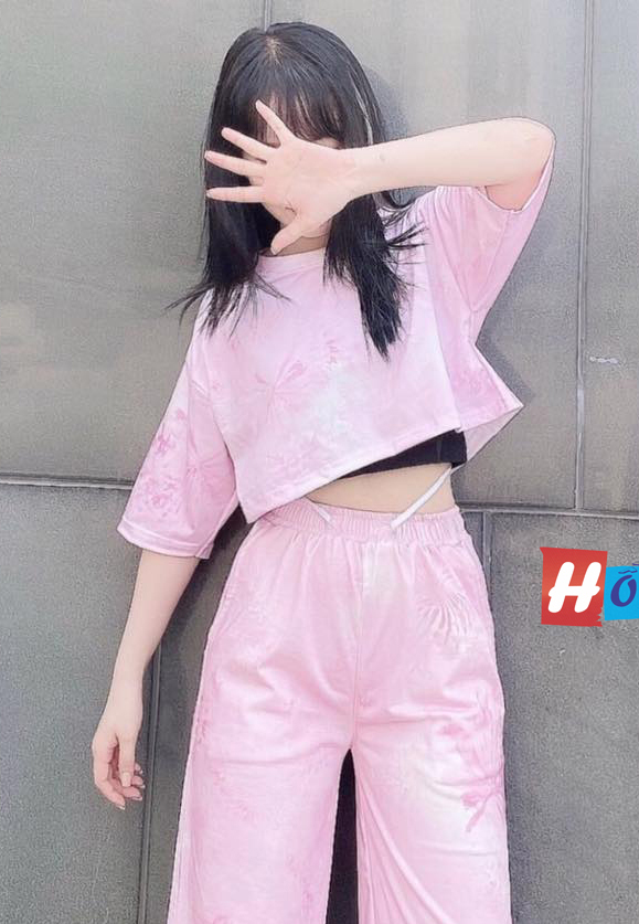 Áo Croptop Loang Màu Hồng Tay Lỡ 3D Oversize Ulzzang Dáng Rộng - MM