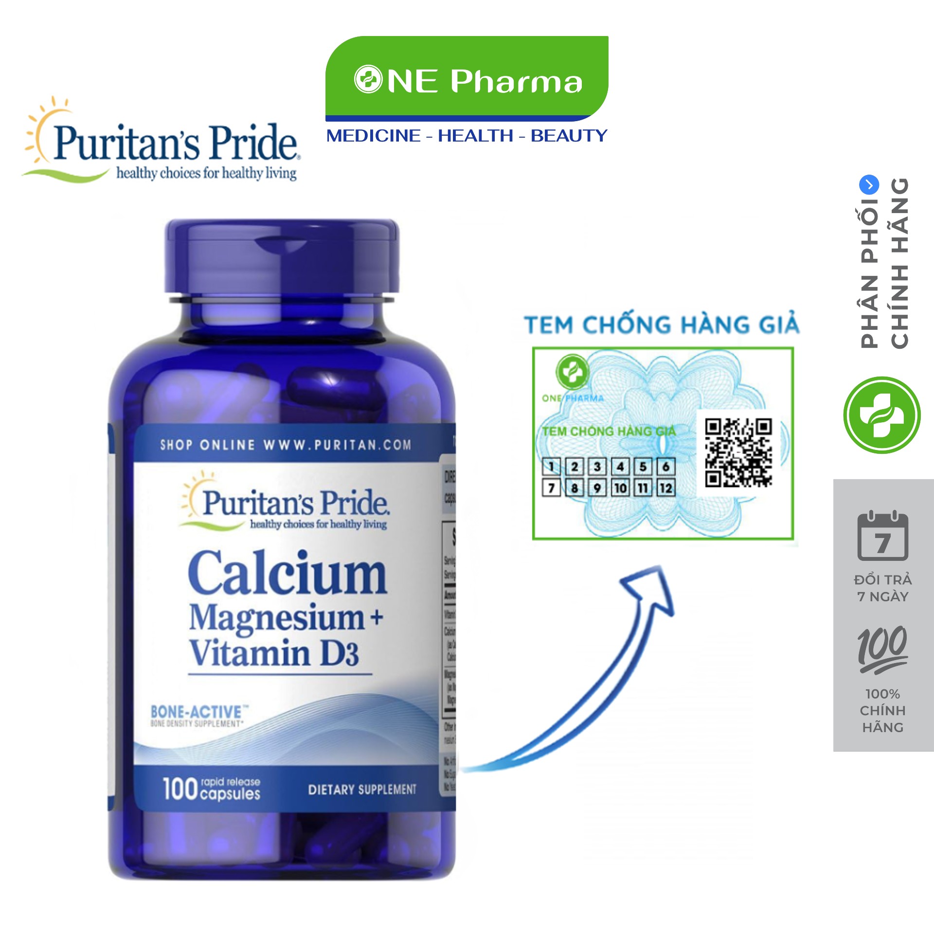 Viên Bổ Sung Calcium Magnesium Vitamin D3 Của Puritan s Pride 100 Viên