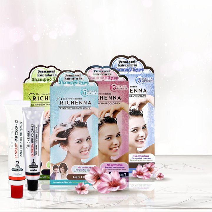 Nhuộm phủ bạc hàn quốc richenna ez speedy hair color-ex - 120g - nâu hạt dẻ