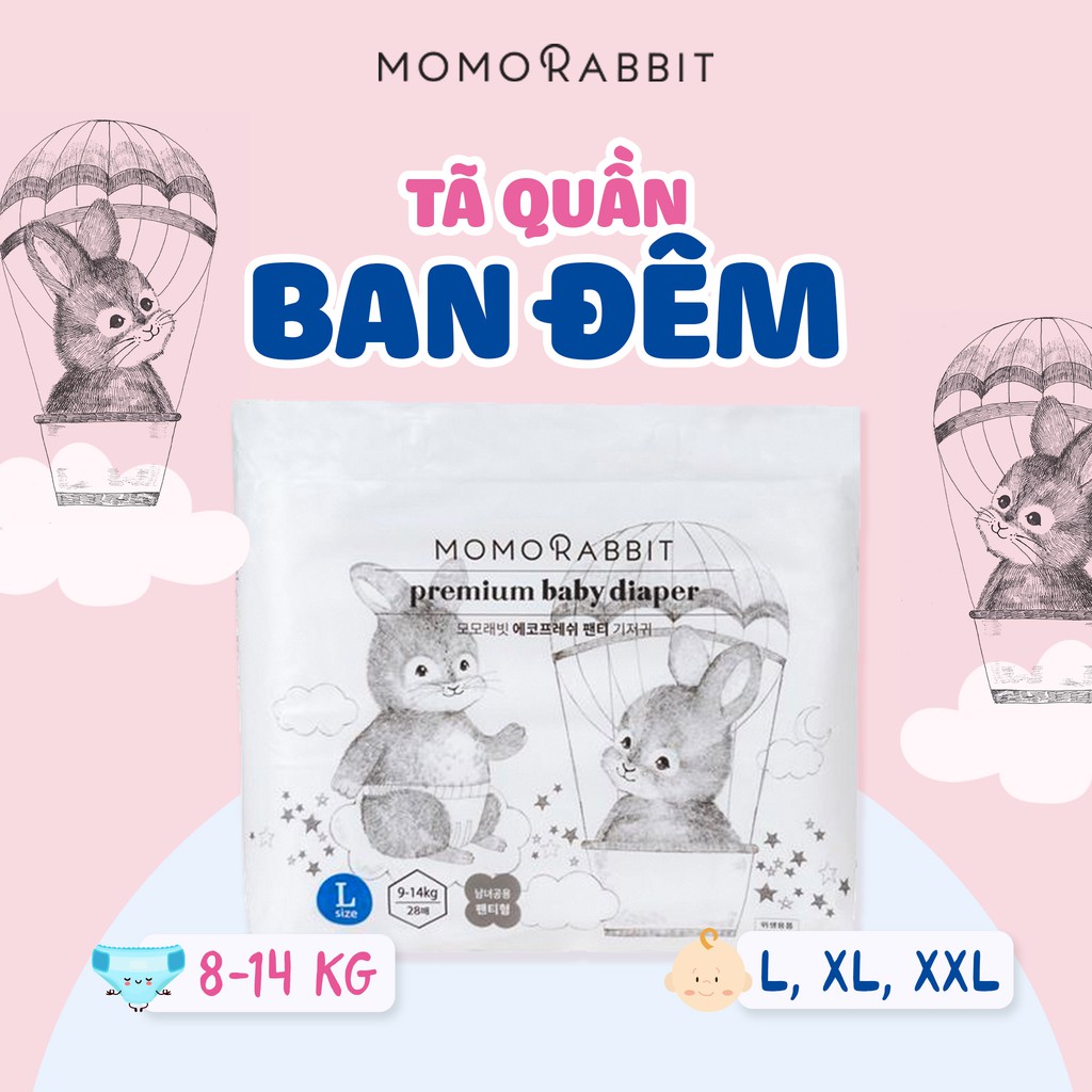 Bỉm quần Ban Đêm Momo Rabbit Premium Baby L28 XL22 XXL18