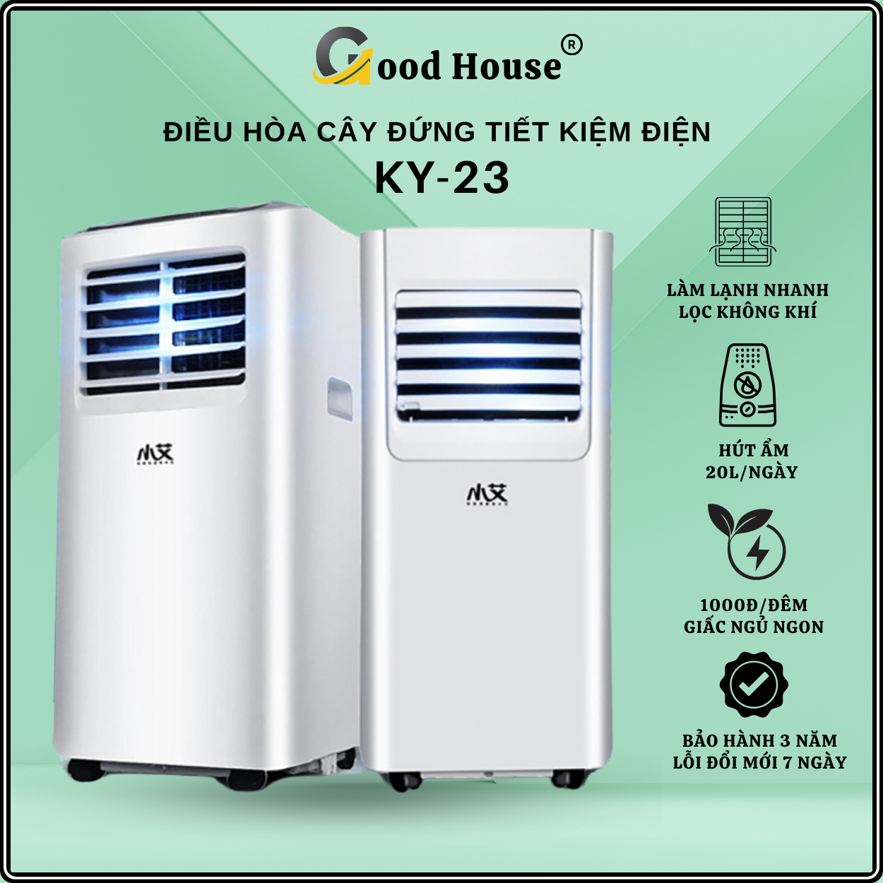 Máy lạnh di động tiết kiệm điện KY-23 Hút ẩm 20L/ngày Điều khiển từ xa Lọc không khí điều hòa mini