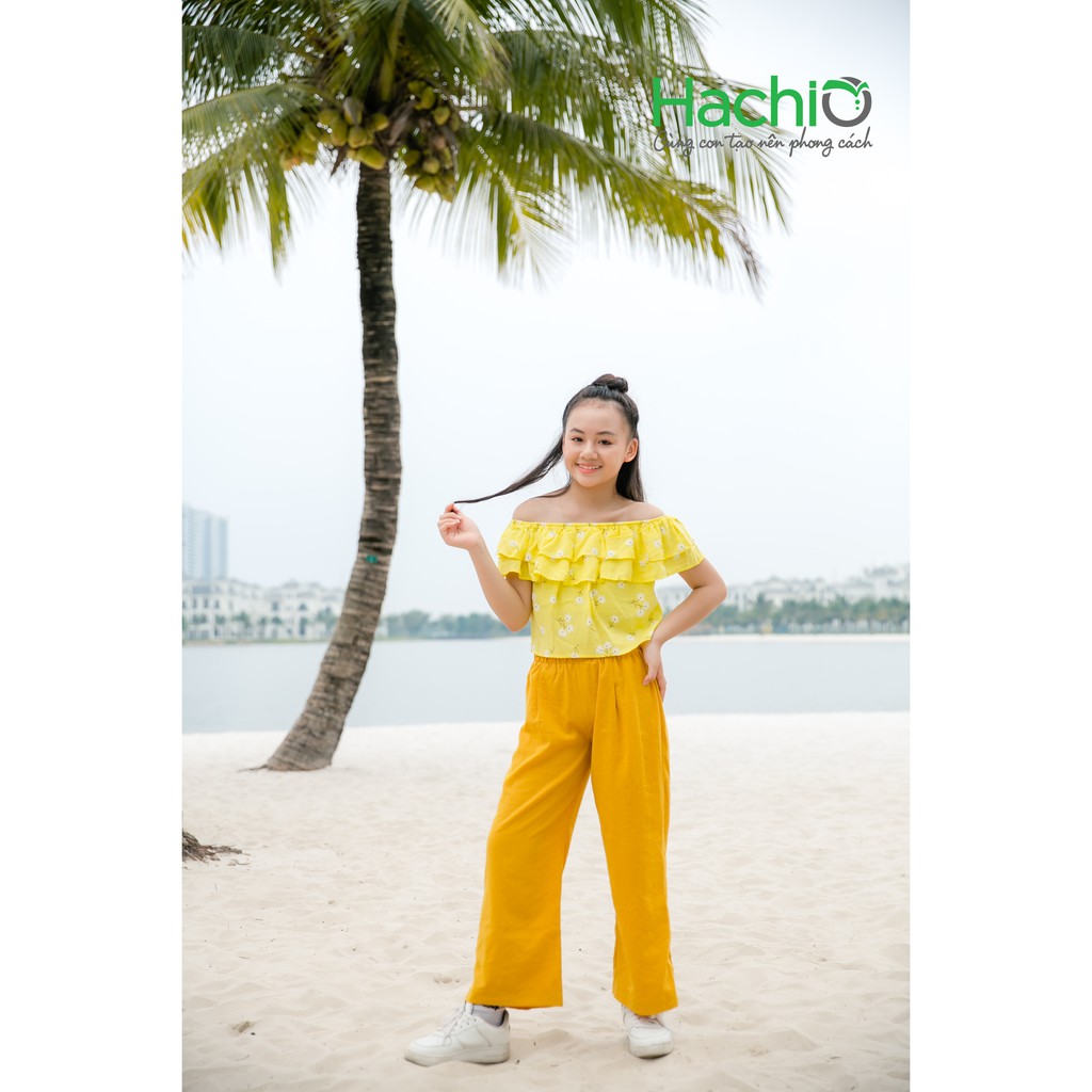 Áo croptop bé gái 11 - 15 Tuổi, Áo croptop hở vai nhún bèo