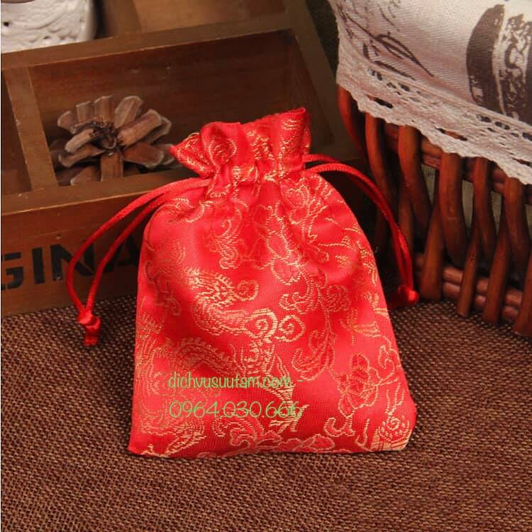 Túi gấm đỏ hoa văn Rồng Phượng