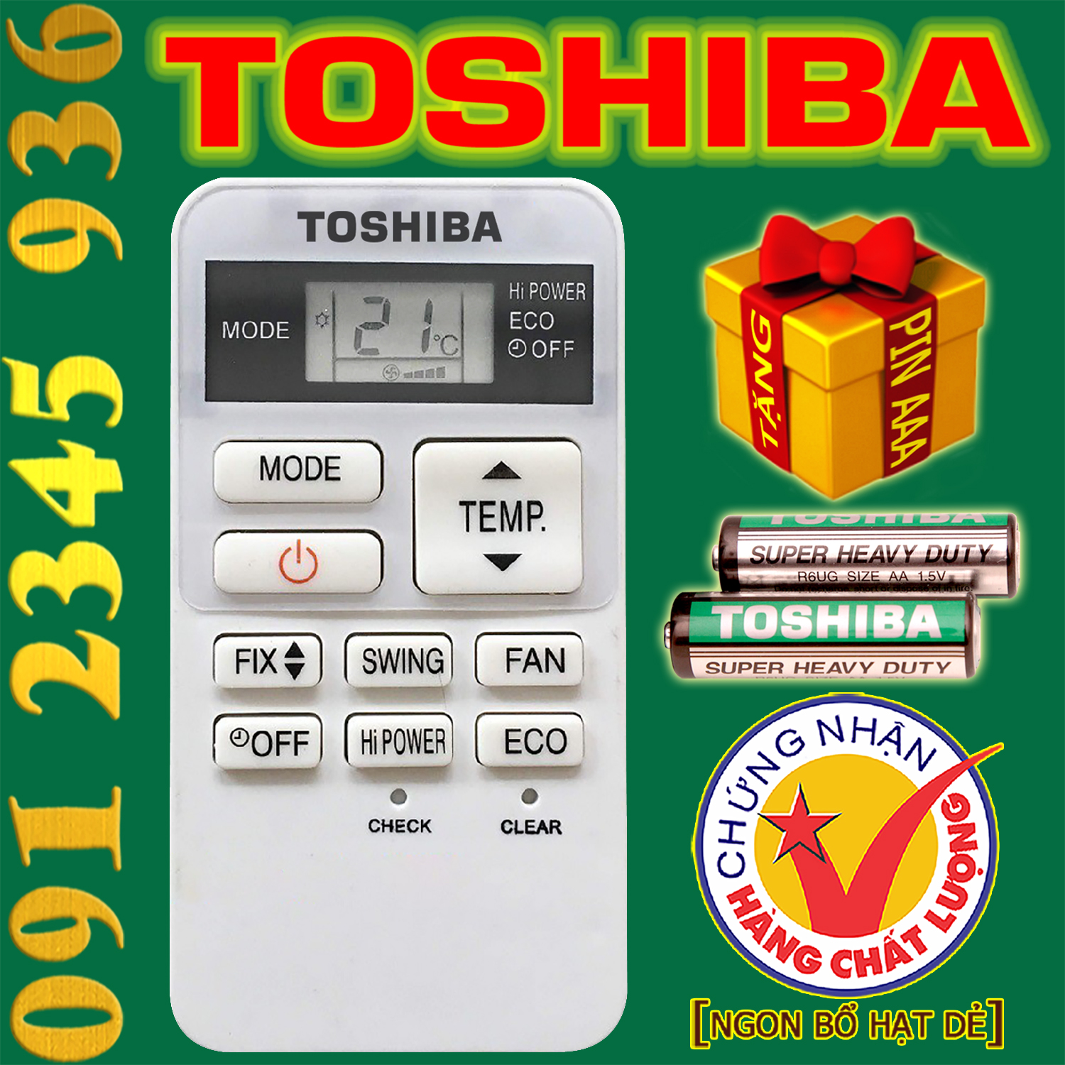 Điều khiển TOSHIBA [HÀNG ĐẸP] cho điều hòa. (Mẫu số 1)