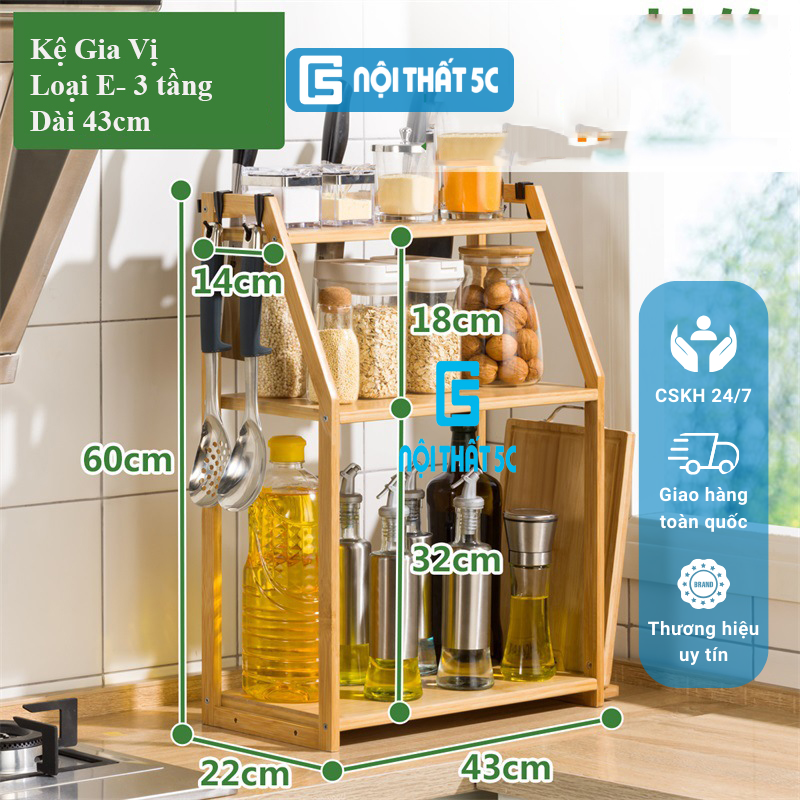 Kệ Để Gia Vị Nhà Bếp Giá Kệ Đồ Nhà Bếp Cao Cấp Gia Vị Giá Đỡ Đựng Kệ Bếp Để Lọ Muối Đường,Chai Dầu Giấm,Lon Nước Tương,Kệ Có Thể Để Dao Bếp Và Thớt gỗ tre 2,3 tầng
