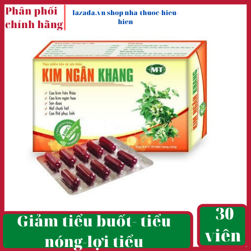 Kim Ngân Khang hộp 30 viên- Giúp tăng cường giải độc, lợi tiểu. Làm giảm các triệu chứng: tiểu buốt, tiểu rắt, tiểu đục, bí tiểu, nóng trong.