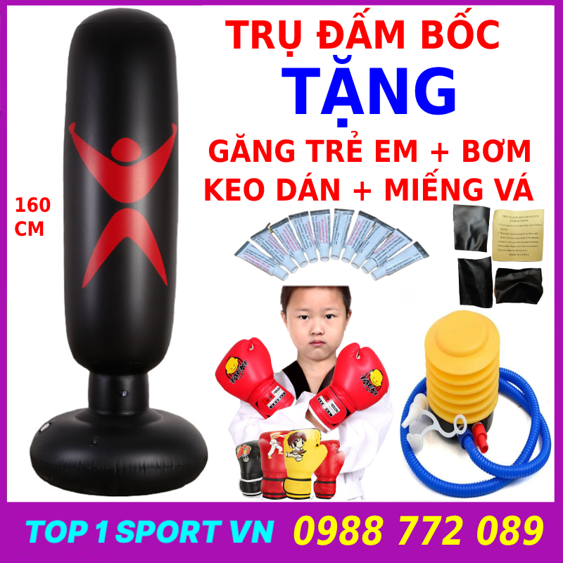 Bao trụ hơi đấm bốc boxing người lớn trẻ em phiên bản 5.0 tặng găng tay đấm bốc trẻ em + bơm hơi + keo + miếng vá, bảo hành bao trụ hơi 2 tháng