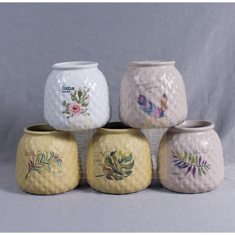 Bình gốm dạng trái na cắm bông-hoa tươi-khô tròn trang trí nhà cửa phong cách cổ điển Địa Trung Hải