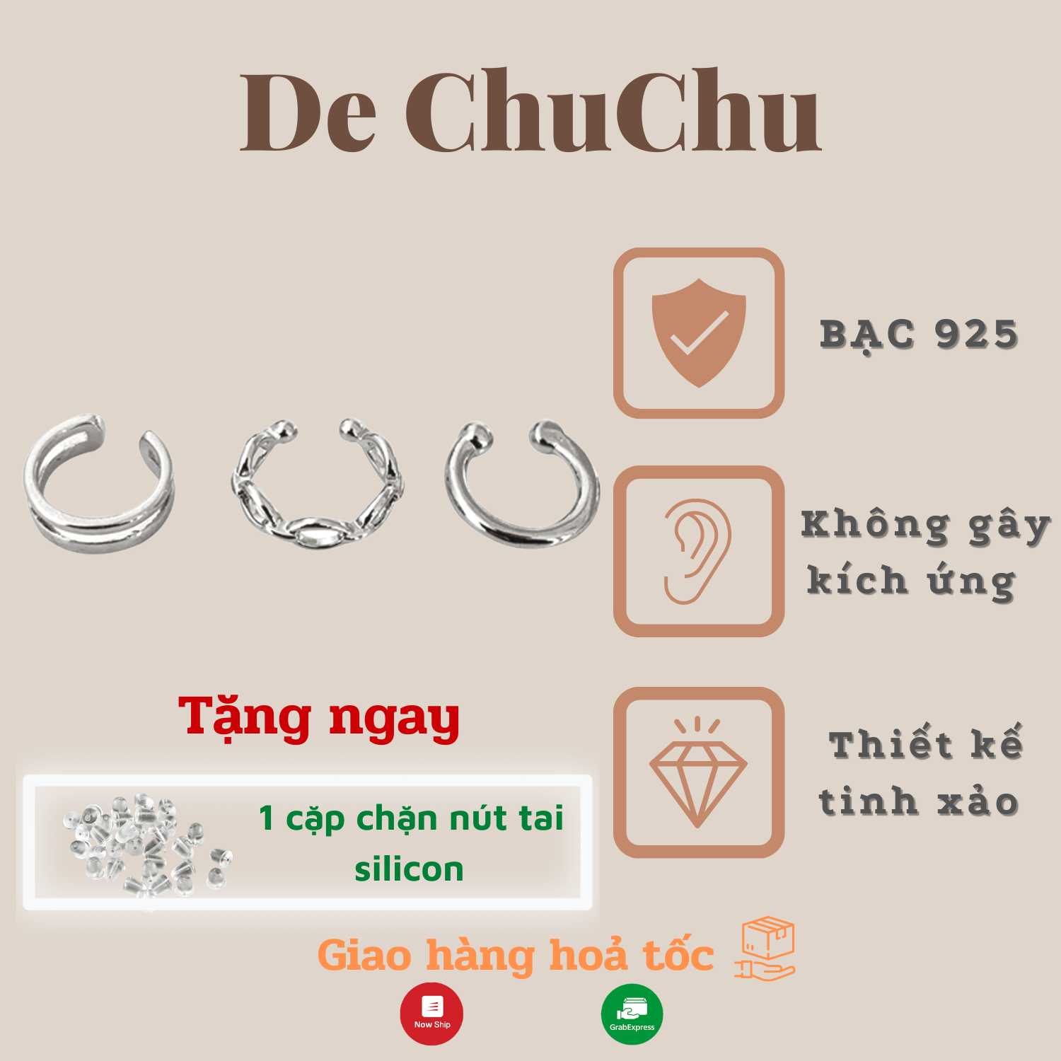 Bông tai combo 3 chiếc cá tính không cần xỏ lỗ