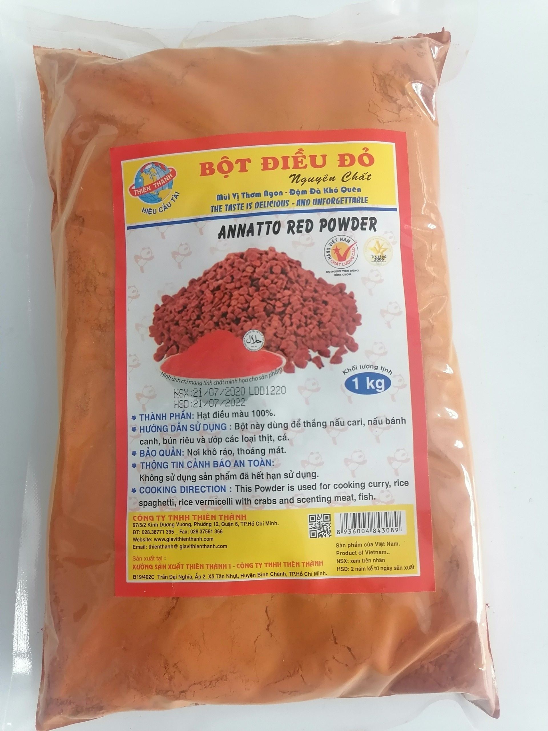 [GÓI LỚN 1Kg] BỘT HẠT ĐIỀU MÀU ĐỎ NGUYÊN CHẤT [VN] THIÊN THÀNH Annatto Red Powder (halal)