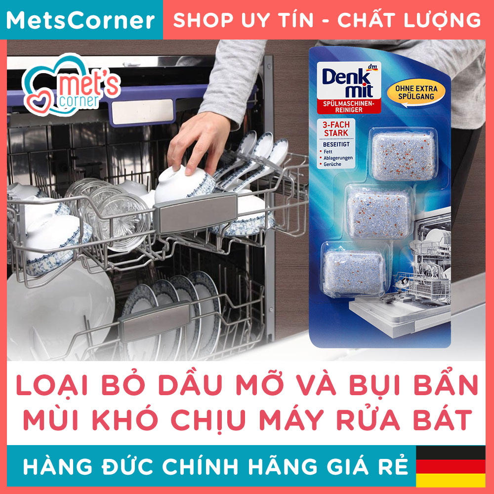 [HCM][Hàng Đức]Viên vệ sinh máy rửa bát DENKMIT - 3 viên - loại bỏ dầu mỡ và bụi bẩn mùi hôi kéo dài tuổi thọ