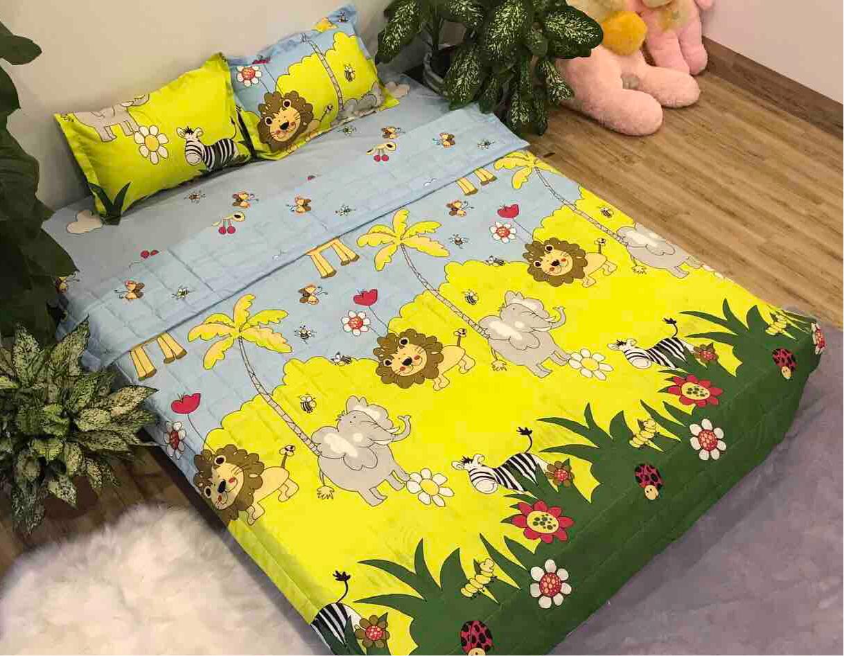 Bộ Chăn Ga Gối Combo 5 Món , Rừng Xanh , Chất Liệu Bền Đẹp, Không Phai, Không Xù, Mẫu Mã Kích Cỡ Đa Dạng