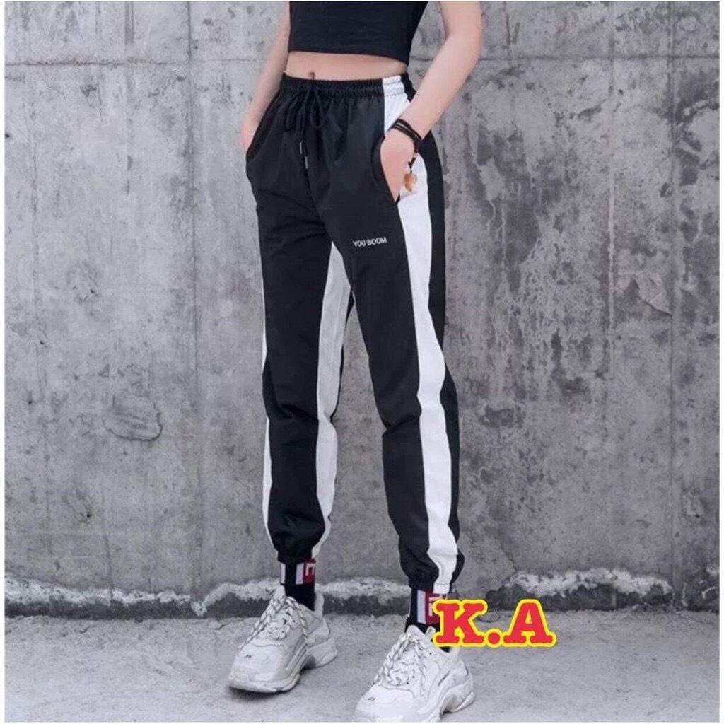 Quần jogger nữ có bo viền hông dây rút cá tính nuna