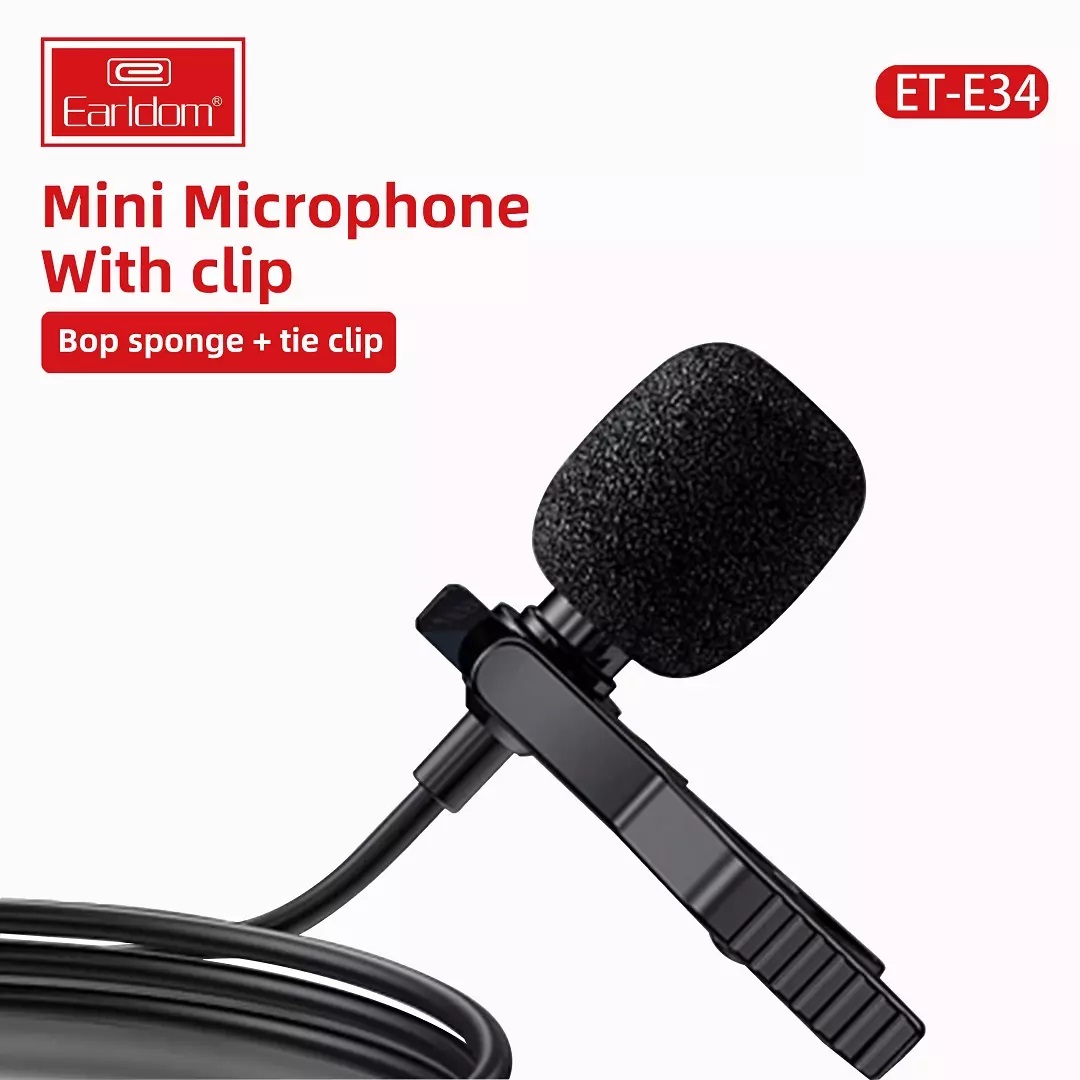 Mic thu âm cài áo mini earldom e38 cho điện thoại hoặc laptop chân tai nghe 3.5mm thích hợp hát karaoke livestream dạy học online