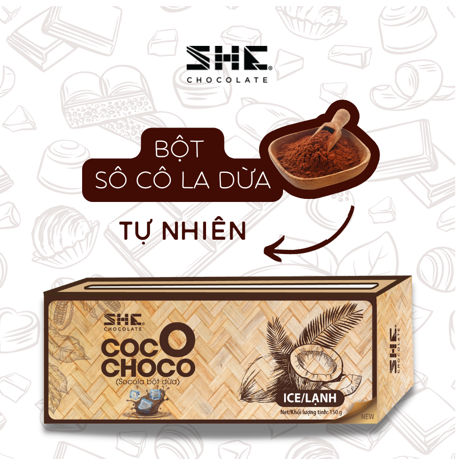 Bột Socola Dừa lạnh Coco Choco - Hộp 150g - SHE Chocolate. Hương vị đa dạng