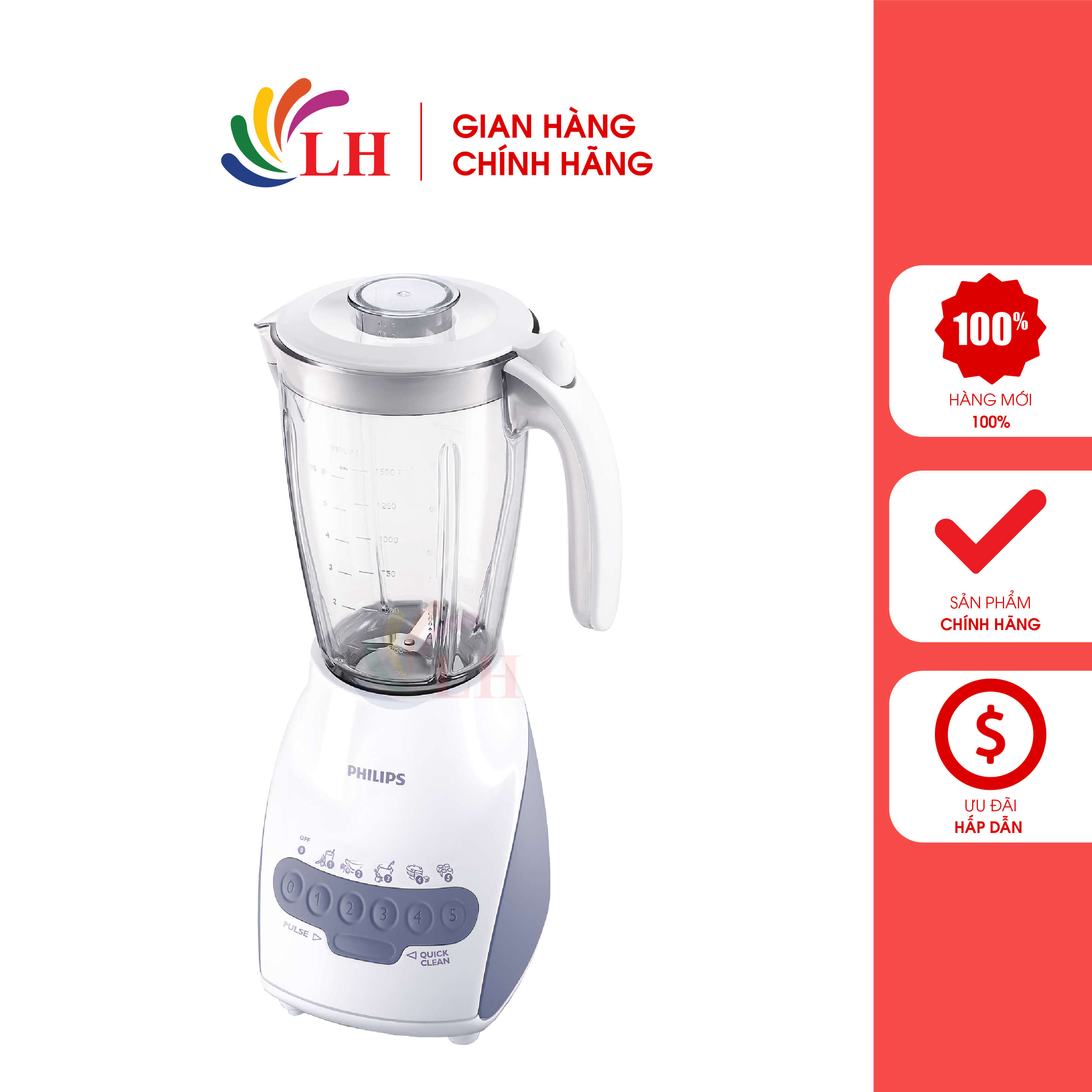 Máy xay sinh tố Philips HR2118/01 - Hàng chính hãng - Dung tích 1.5L, công suất 600W, kèm cối xay thịt, lưỡi dao bằng thép không gỉ, 5 tốc độ xay tiện lợi