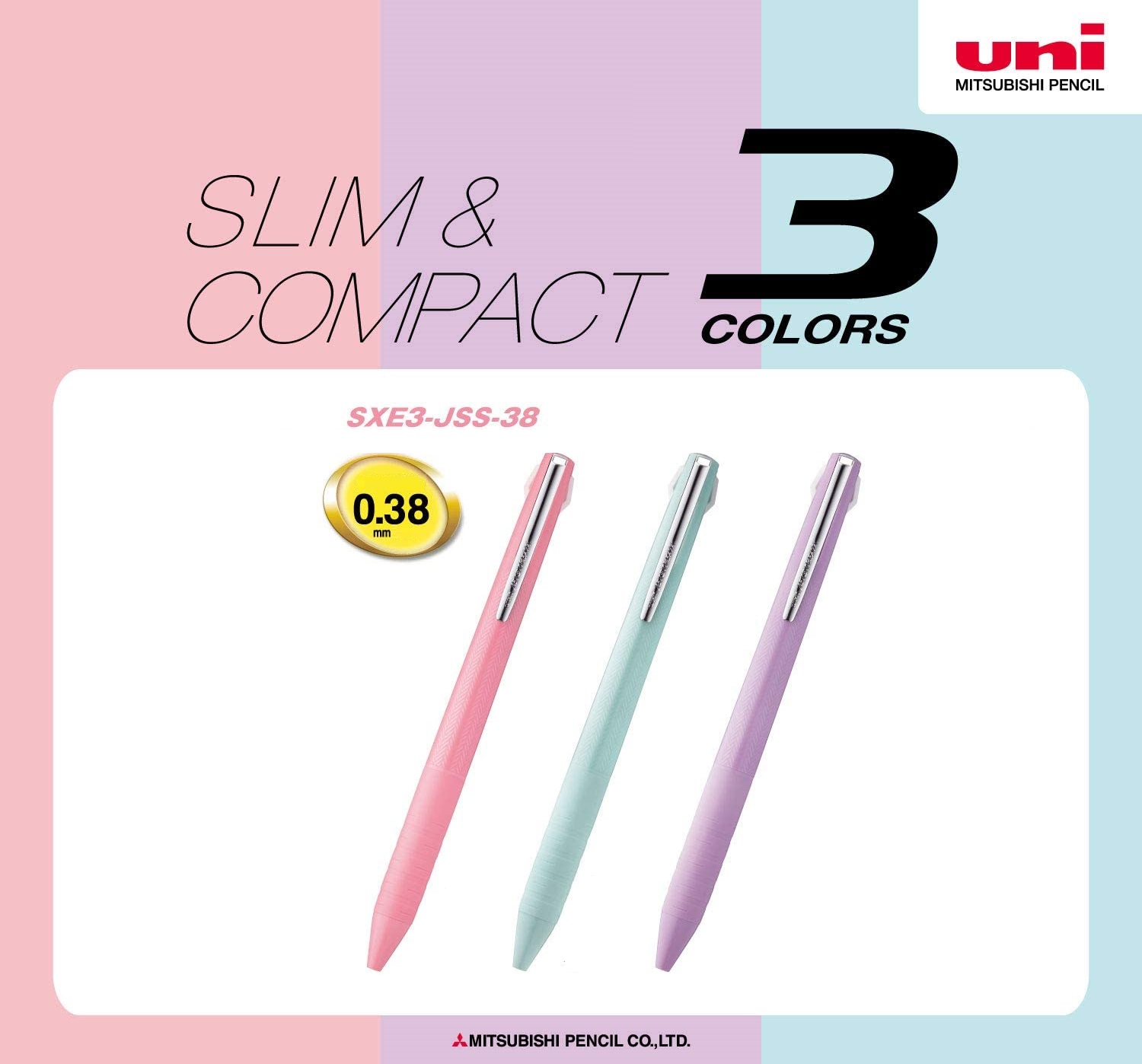 Bút bi nhật Uni Jetstream Slim Compact 3 ngòi SXE3-JSS-38 kích cỡ ngòi 0.38mm
