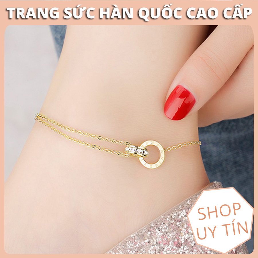 Lắc chân nữ, vòng chân nữ titan khoen tròn số la mã màu vàng