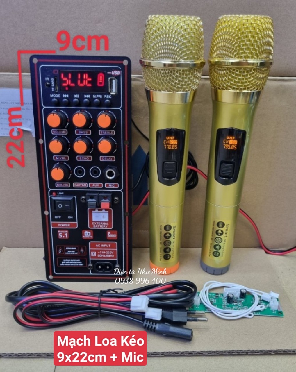 Mạch Loa kéo mini kích thước 9cmx22cm - dùng cho thùng bass đơn 20-25-30 ( lựa chọn có mic/không mic )