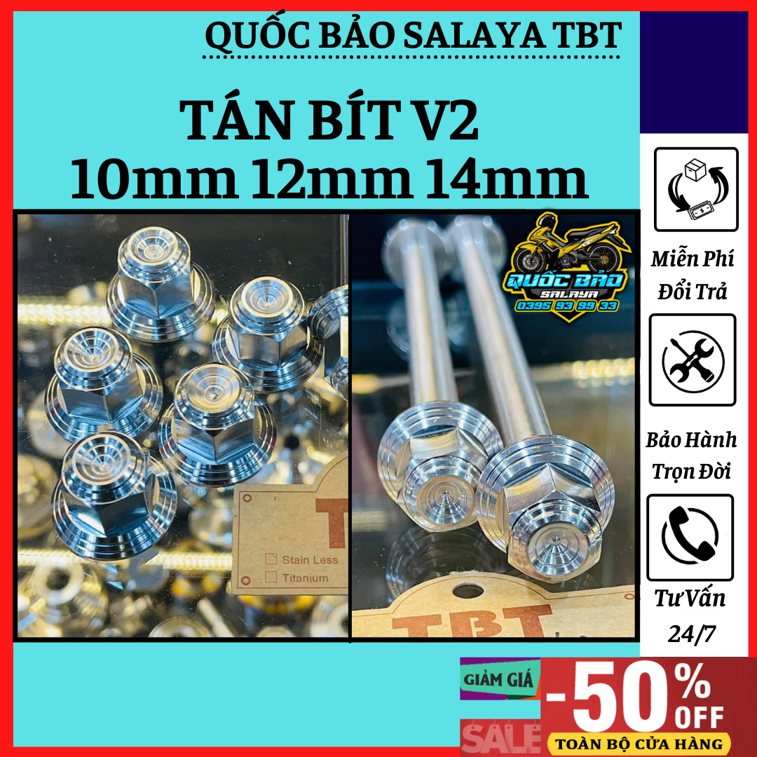 Tán bít tbt mẫu v2 6li 7li 8li 10li 12li 14li chất liệu inox 304 gắn cốt bánh mọi loại xe