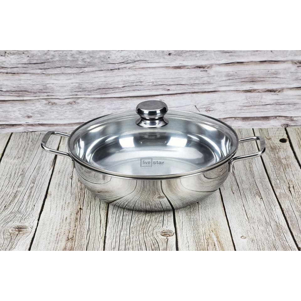 Nồi lẩu inox 304 Five star 3 đáy 26cm hkm vinamilk - Nồi lẩu chính hãng, giá tốt - Nồi lẩu nắp kính dùng được cho bếp từ