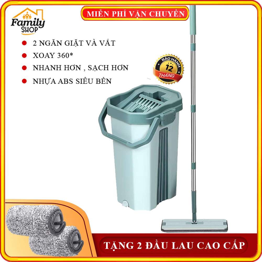 Bộ chổi lau nhà xoay 360 linh hoạt, thùng 2 ngăn giặt và vắt riêng biệt giúp lau nhanh hơn, sạch hơn. Tặng kèm 2 đầu lau cao cấp. BẢO HÀNH 1 NĂM , LỖI ĐỔI MỚI 1-1 TRONG 7 NGÀY