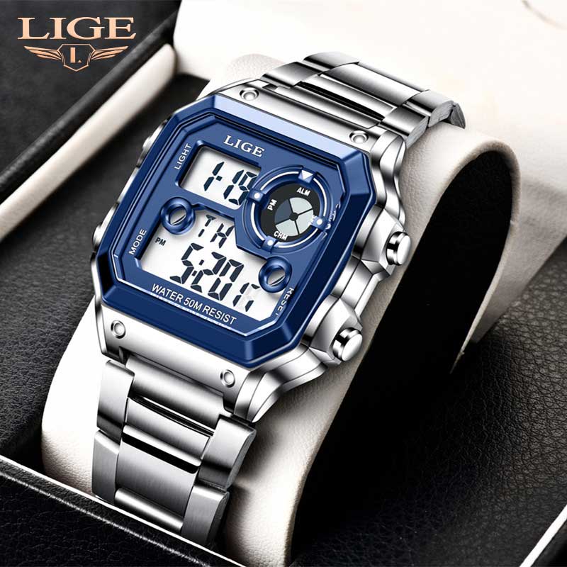 LIGE đồng hồ chống nước học sinh Thể thao phát sáng đa chức năng đồng hồ điện tử đeo tay đồng hồ đeo tay đồng hồ cơ tự động đồng hồ nam cá tính+ Hộp miễn phí