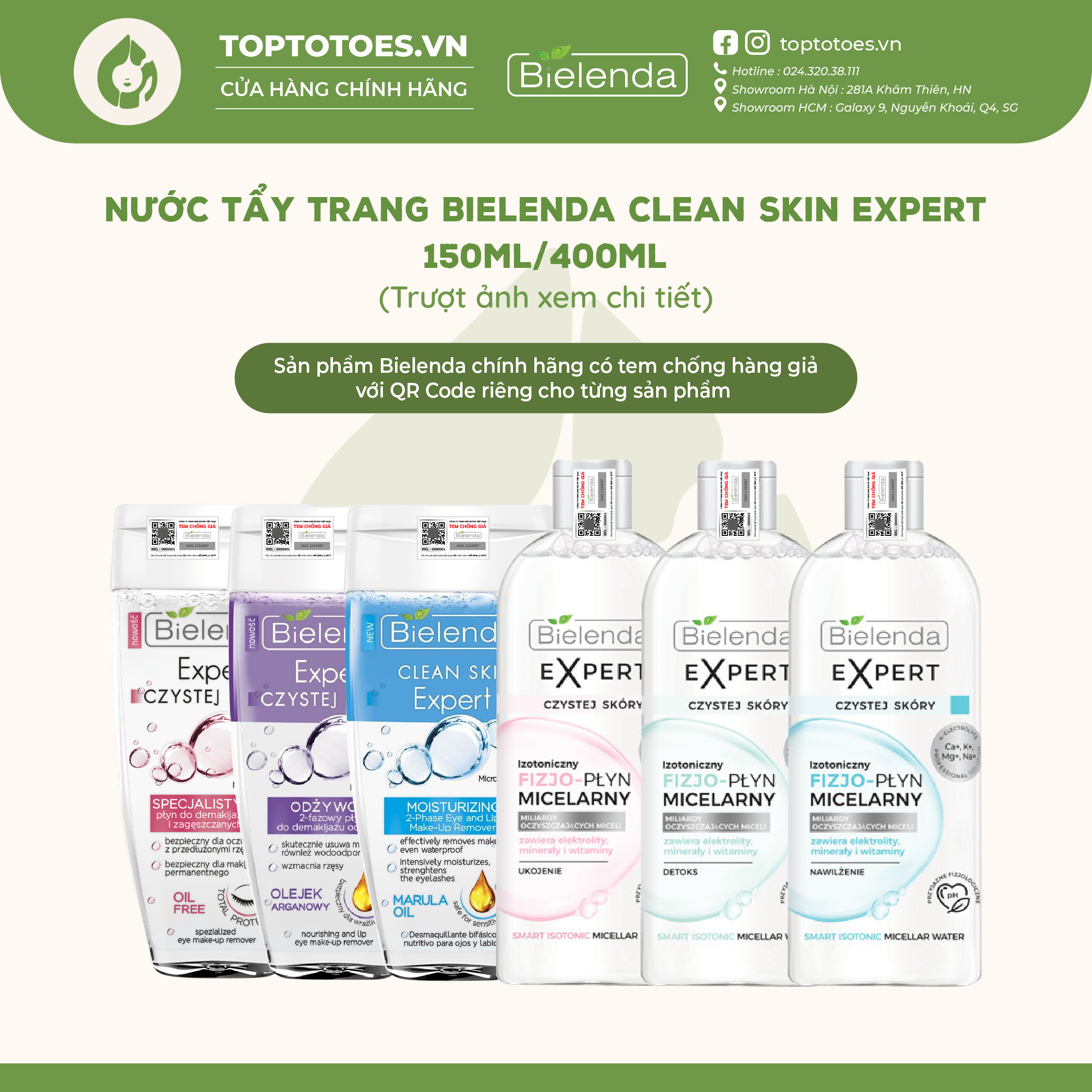 Nước tẩy trang Bielenda Clean Skin Expert làm sạch sâu cho mặt mắt môi 150ml/400ml
