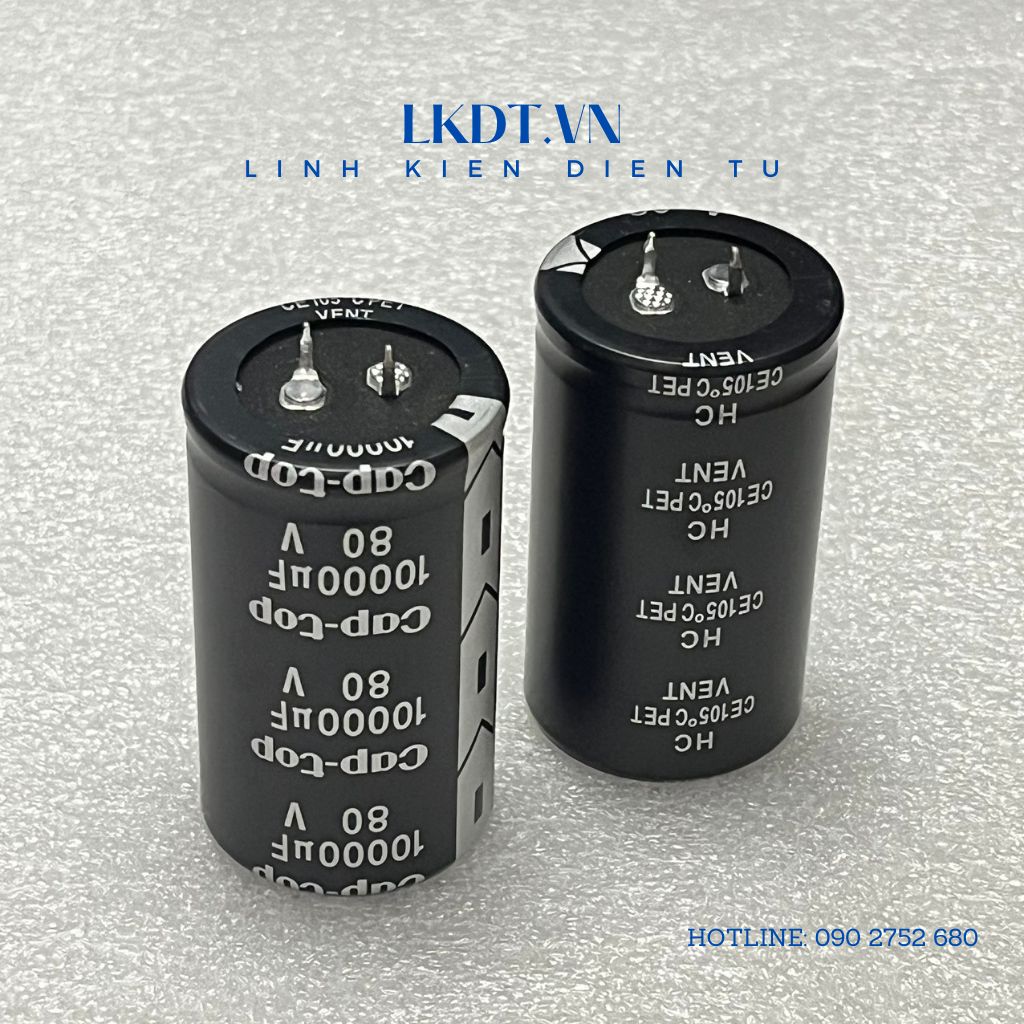Tụ điện 10000uf 80v 35x60mm 105°c màu đen, chân thẳng