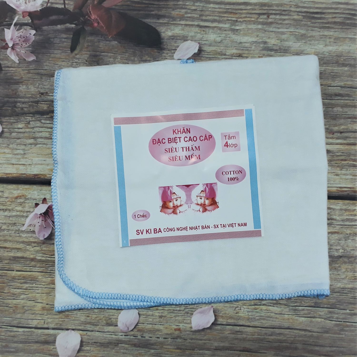 Bộ 03 chiếc Khăn tắm sơ sinh KiBa 4 lớp cho bé chất cotton mềm mại - Khăn tắm xô cho bé sơ sinh