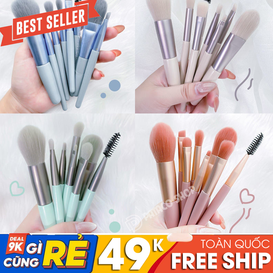 (Có video) Set 8 cọ trang điểm chuyên nghiệp nội địa Trung lông mềm cao cấp kèm túi zip phong cách vintage DSCTD58 - Cọ trang điểm mắt, môi