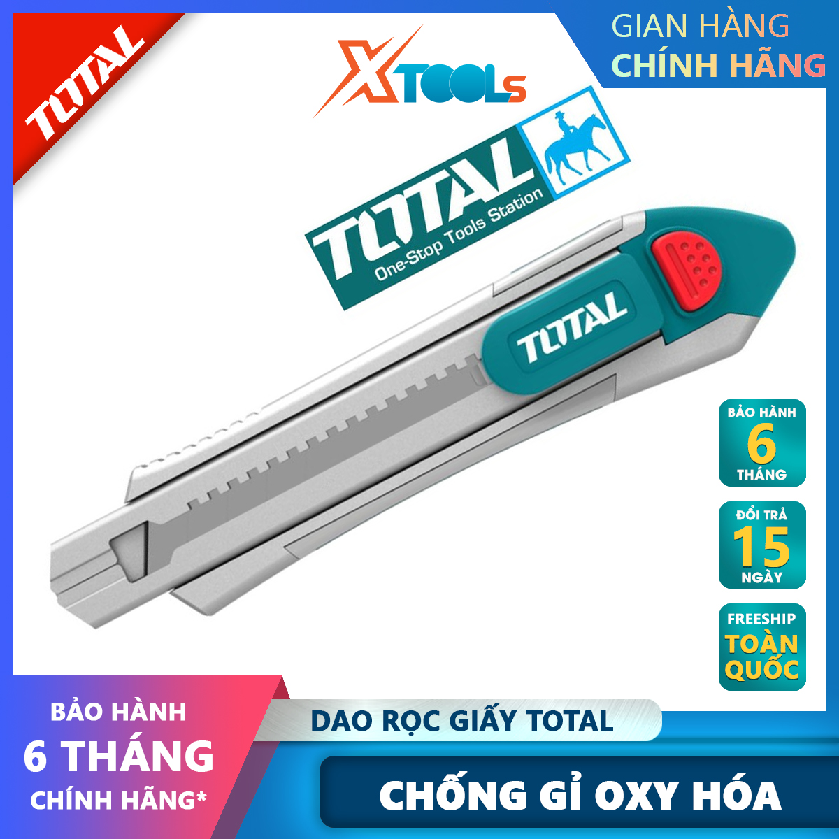 Dao rọc giấy TOTAL TG5121806 | dao cắt giấy kích thước lưỡi 18 x 100mm, kèm 6 lưỡi cắt dán giấy, các loại hộp