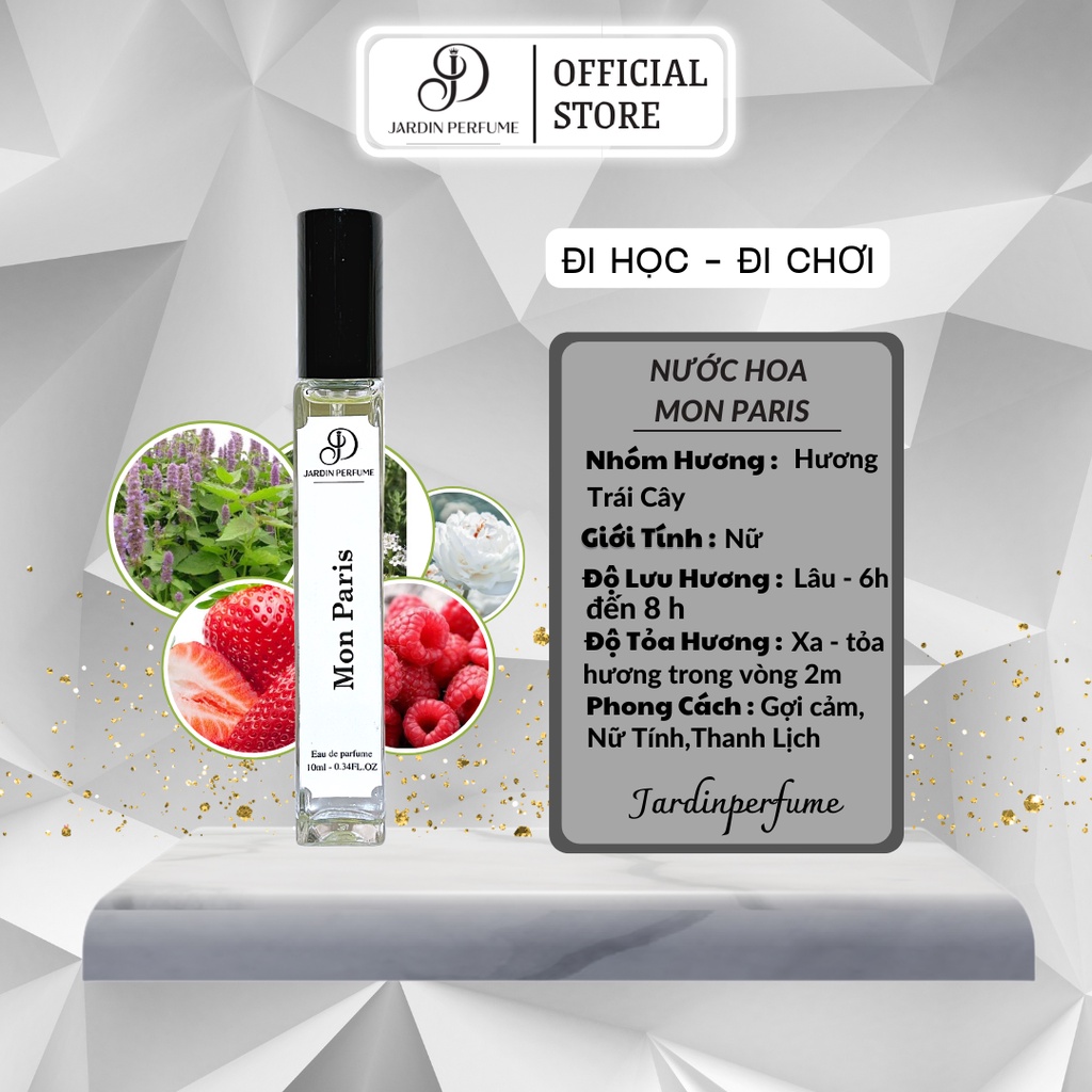 Nước hoa nữ mon paris gợi cảm , nữ tính , thanh lịch 10ml - tinh dầu nước hoa body mist nữ thơm lâu by jardin perfume