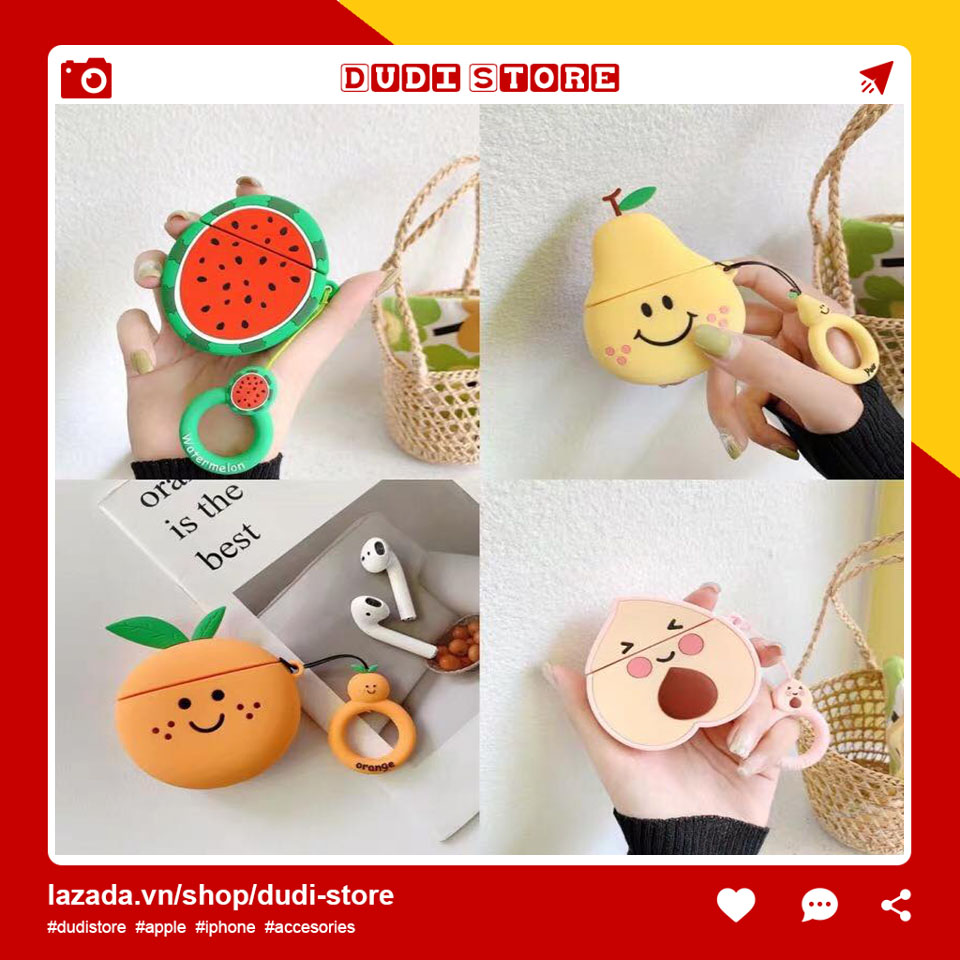 Case Ốp Silicon vỏ bảo vệ tai nghe bluetooth không dây hình quả Dưa Lê Đào Cam siêu cute dành cho Airpod 1 2 i11 i12 inpod 12tws Dudi Store