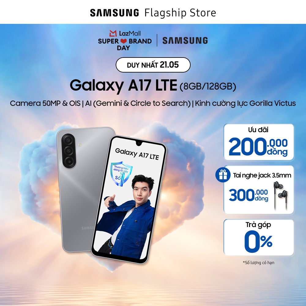 [ĐÓN CHỜ SIÊU SALE 21.5] [QUÀ QUẤN KÈM HÀNG] Điện Thoại Samsung Galaxy A17 (8/128GB), Kính Cường Lực Gorilla Victus, Camera 50MP  IOS, AI Gemini